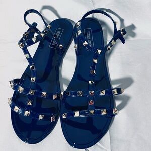 Victoria Adams Belair Blue Studded Jelly Slingback Flat Sandals NWOT Size 9